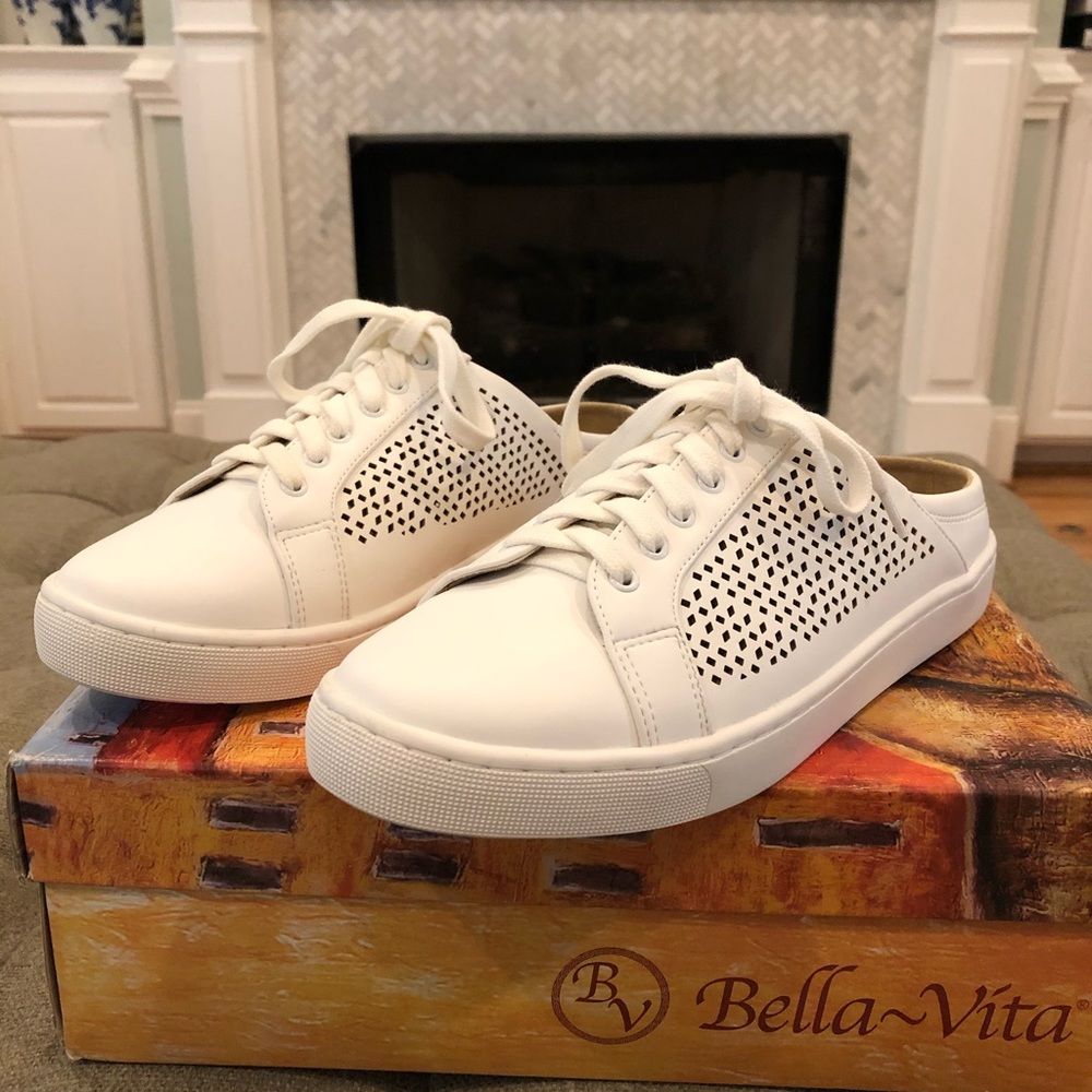 Bella-Vita White Star Opened Back Sneaker. New
